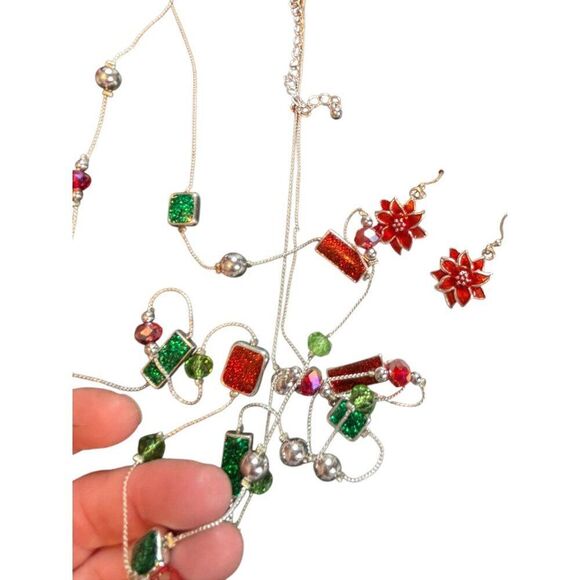 Festive Multicolor Beaded Necklace & Snowflake Earrings Set - Picture 8 of 9